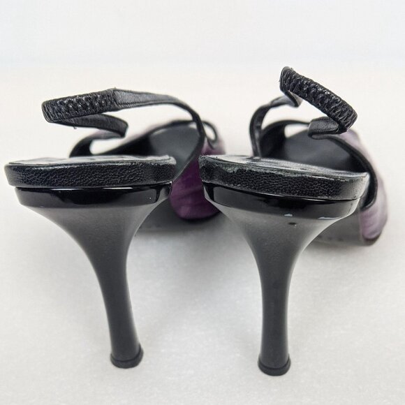 Vintage Designer y2k Purple Snakeskin Leather Peeptoe Slingback Heels 7 - Picture 9 of 10